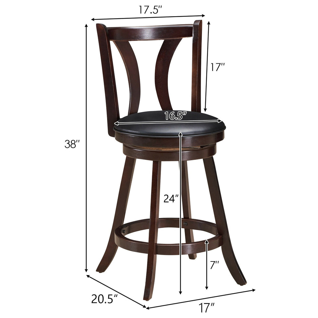 Set of 2 Swivel Bar stool 24 Inch Counter Height Leather Padded Dining Kitchen Chair