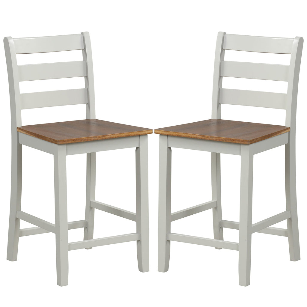 Set of 2 Counter Bar Stool with Inclined Backrest and Footrest-Gray