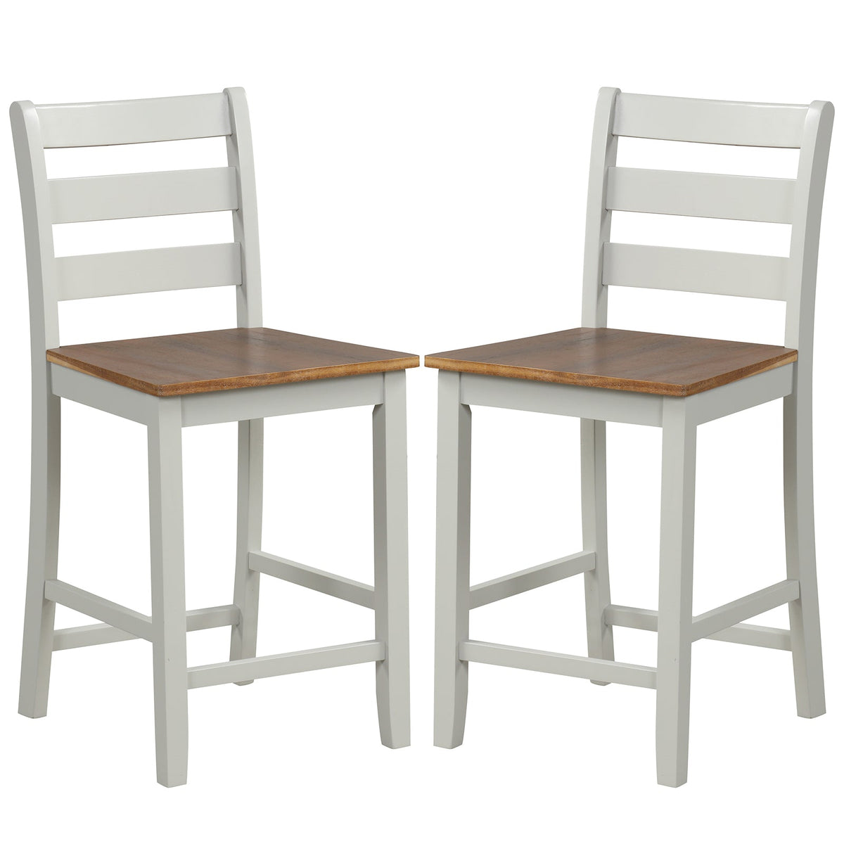 Set of 2 Counter Bar Stool with Inclined Backrest and Footrest-Gray
