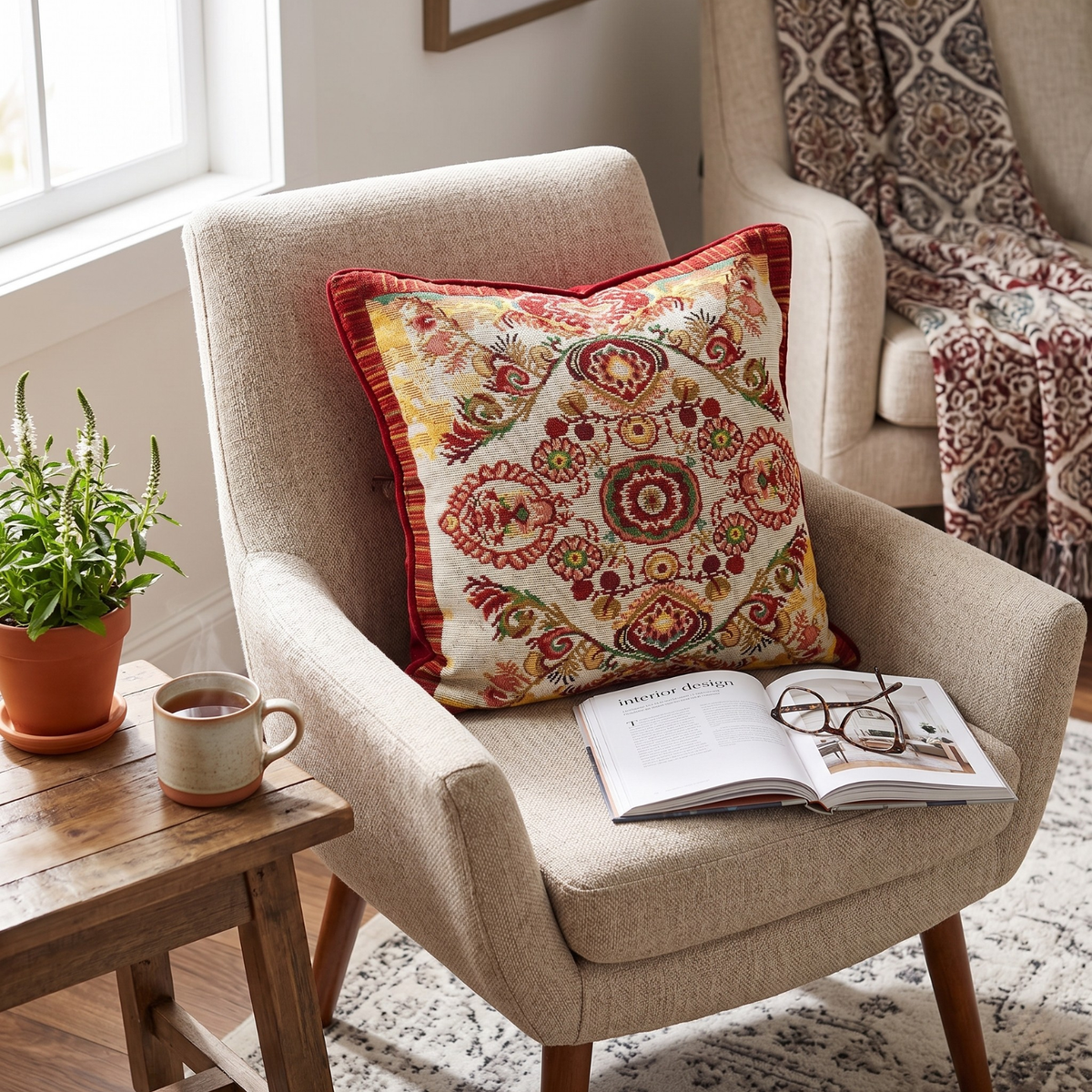 Tache Elegant Burgundy Ornate Paisley Woven Tapestry Throw Pillow Cover (18194)