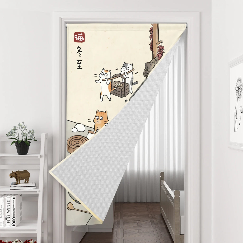 Winter curtain Cute Cat Door Curtain Chinese Traditional Festival Style Decorative Home Room Divider Single Piece Door Curtain