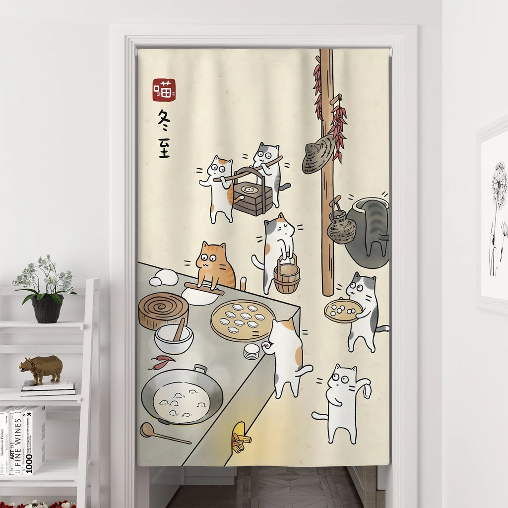 Winter curtain Cute Cat Door Curtain Chinese Traditional Festival Style Decorative Home Room Divider Single Piece Door Curtain