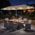 8 Pieces Outdoor Wicker Dining Furniture and 13.5 FT Double-Sided Patio Umbrella
