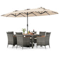 8 Pieces Outdoor Wicker Dining Furniture and 13.5 FT Double-Sided Patio Umbrella