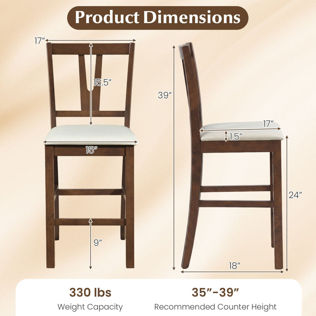 Counter Height Bar Stools with V-Back - Set of 2