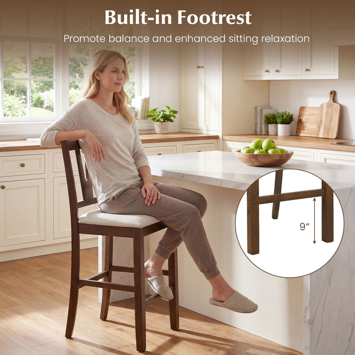 Counter Height Bar Stools with V-Back - Set of 2