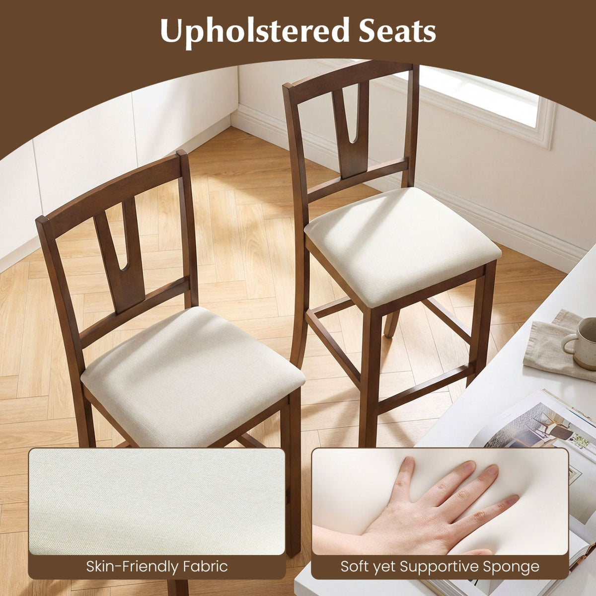 Counter Height Bar Stools with V-Back - Set of 2