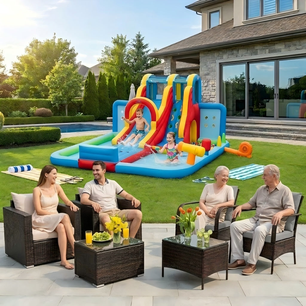 6-Piece Patio Furniture Set with Inflatable Water Slide Park