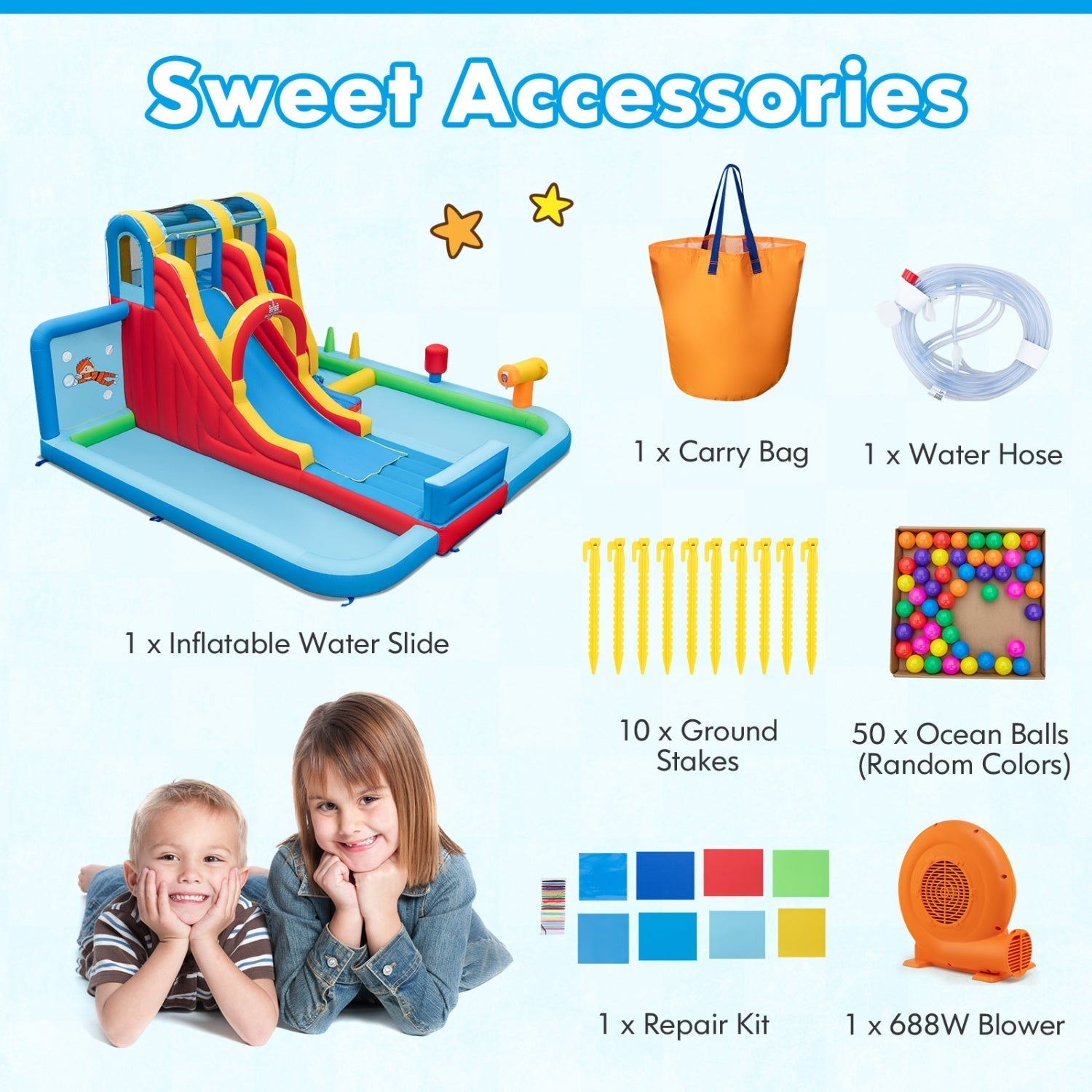 6-Piece Patio Furniture Set with Inflatable Water Slide Park